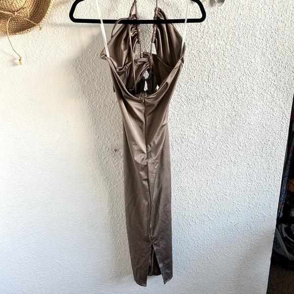 NWT Michael Costello X Revolve shimmery dark taupe midi sexy dress - Picture 3 of 10